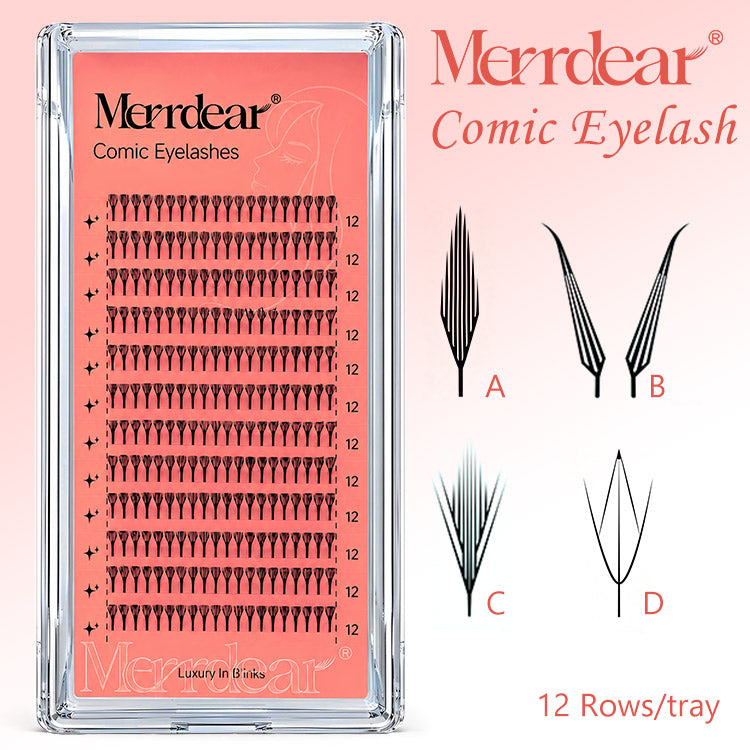 Merrdear Comic Eyelash-12Rows/Tray-4 Models set
