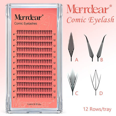 Merrdear Comic Eyelash-12Rows/Tray-4 Models set