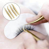 Conjunto de 4 Pinças para Pestanas Douradas Merrdear | Ferramentas para Volume e Isolamento