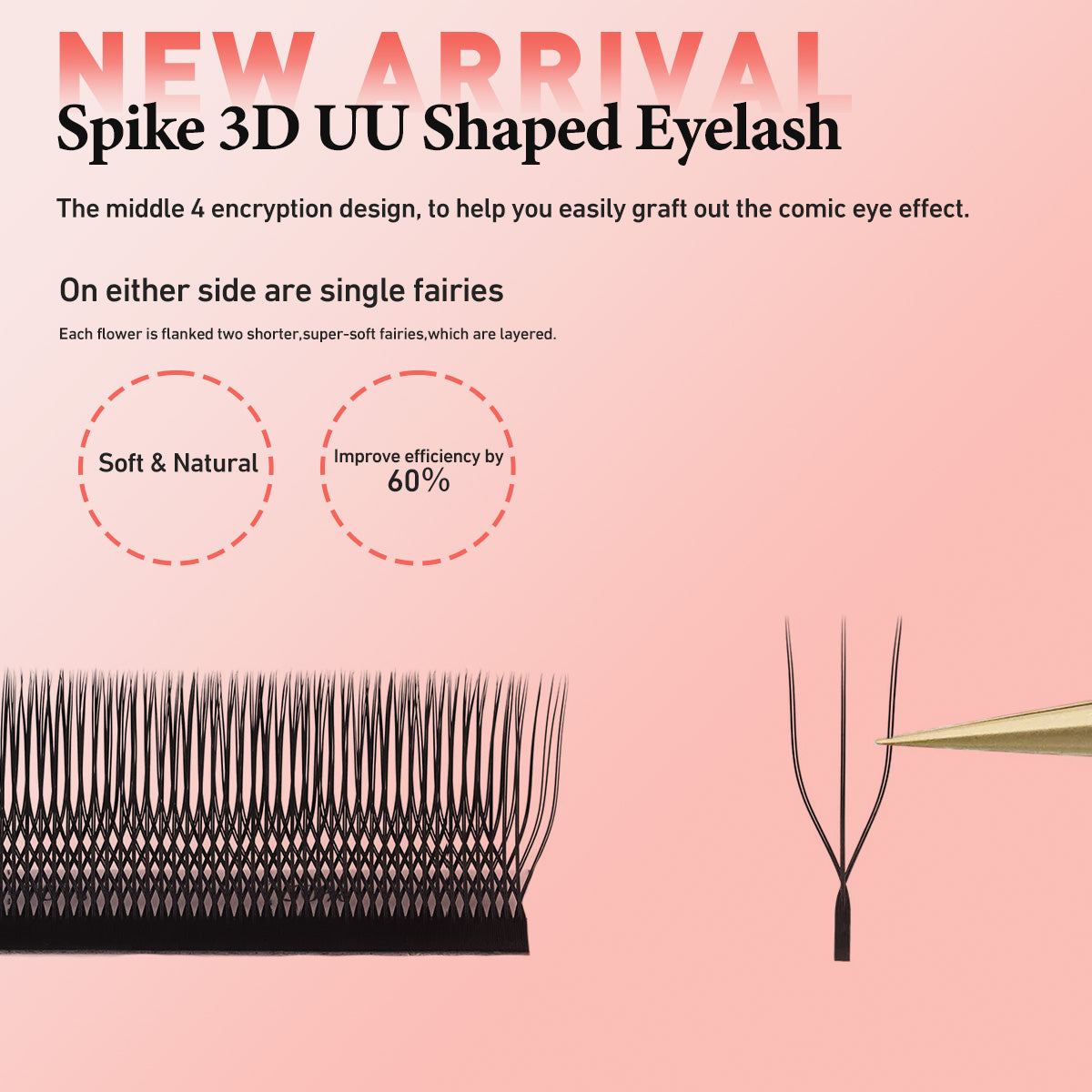 Pestanas postiças Merrdear 3D em formato UU, com um volume mega e textura de vison sintético, em comprimentos variados.