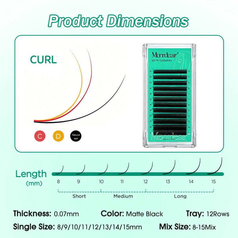 Merrdear 3D/4D/5D/6D W Shape Eyelash Extensions 0.07mm C/D Curl 8-15mm Mixed