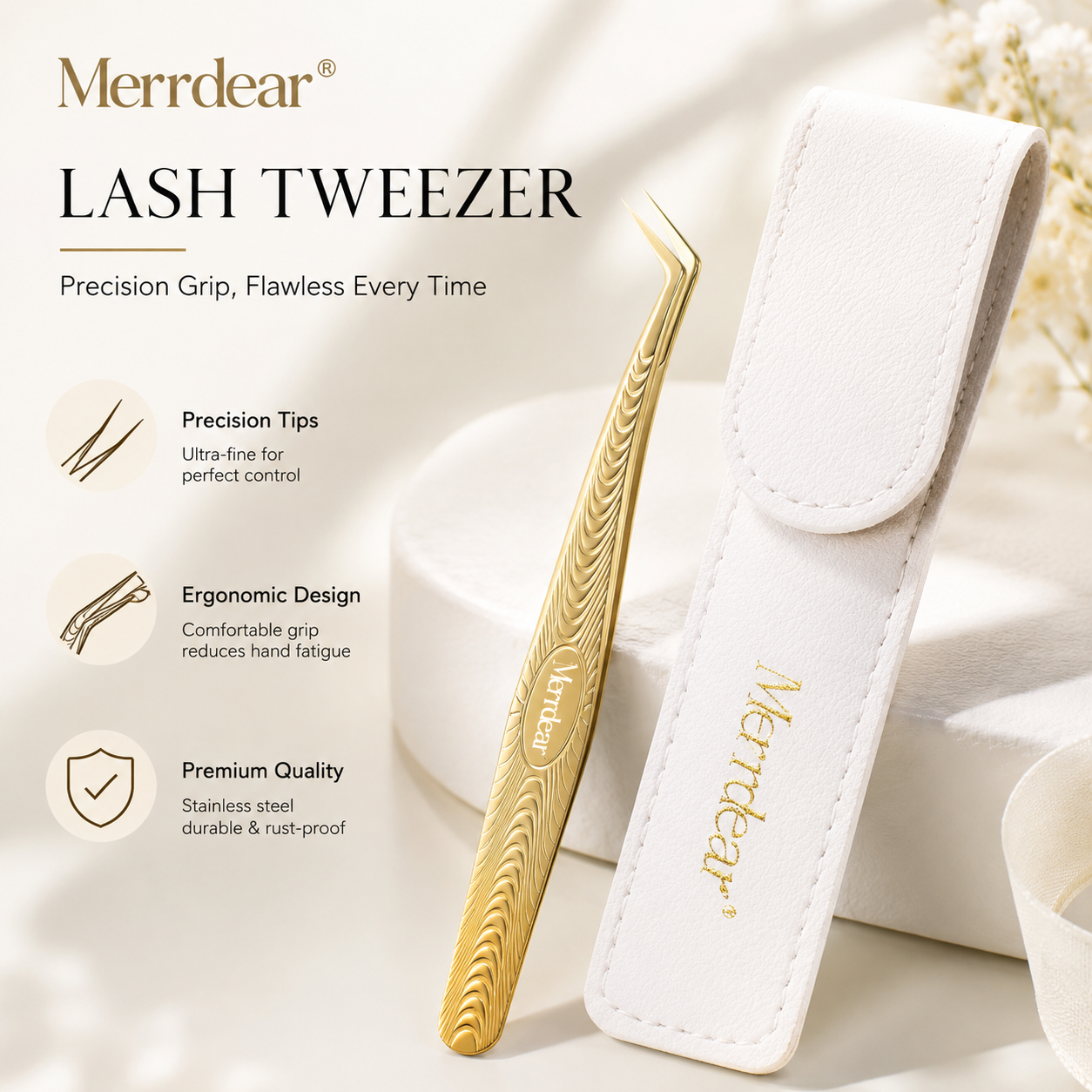 Merrdear Tweezers for Eyelash Extension-Professional Lashing Tweezers