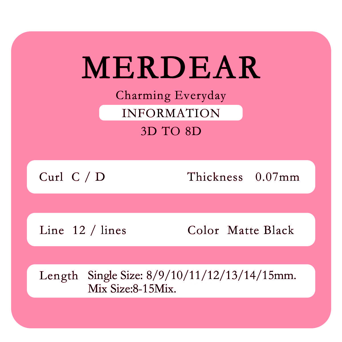 Extensões de pestanas postiças Merrdear 6D em formato UU com efeito vison sintético.