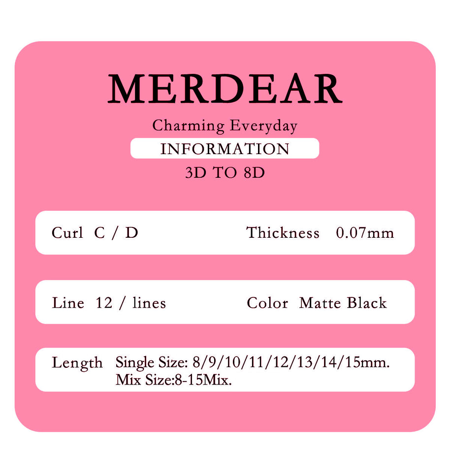 Extensões de pestanas postiças Merrdear 6D em formato UU com efeito vison sintético.