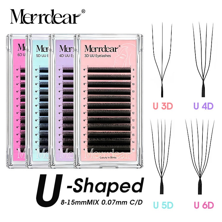 Merrdear 3/4/5/6D U Mix Shape C/D 0.07mm Eyelash Extension