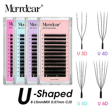 Merrdear 3/4/5/6D U Mix Shape C/D 0.07mm Eyelash Extension